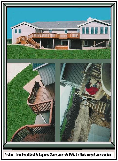Deck Building Picture of Arched 3 Level Deck by Brands Construction. Deck Curves around Hot Tub for a full View of Stars for Hot Tub Soakers.