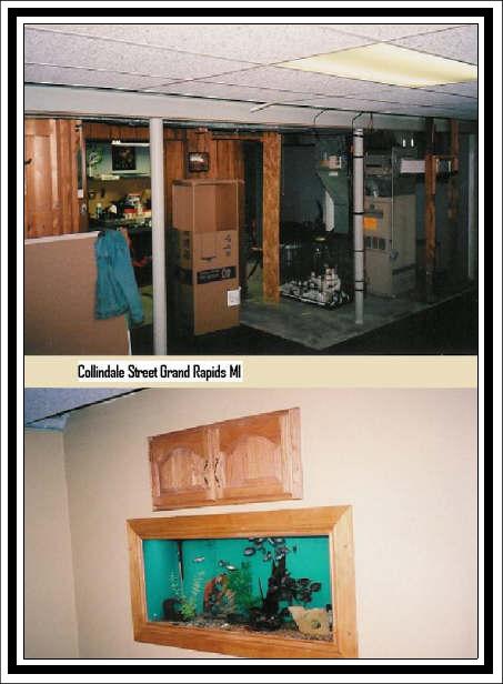 Remodeling Before and After Picture
Collindale Street in Grand Rapids Michigan
Aquarium built into wall picture of basement remodeling
Ream Residence Grand Rapids Michigan Remodeling page 34 Picture one.